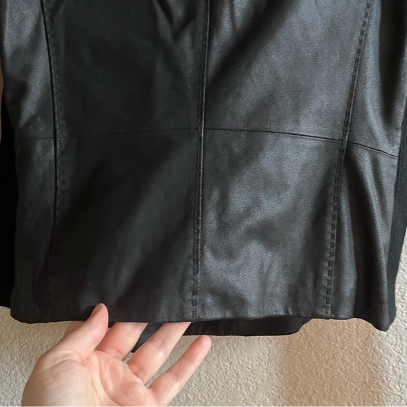 VINCE Size Large Goat Leather Moto Jacket Black wool knit panel Scuba neck NWOT - Picture 12 of 13